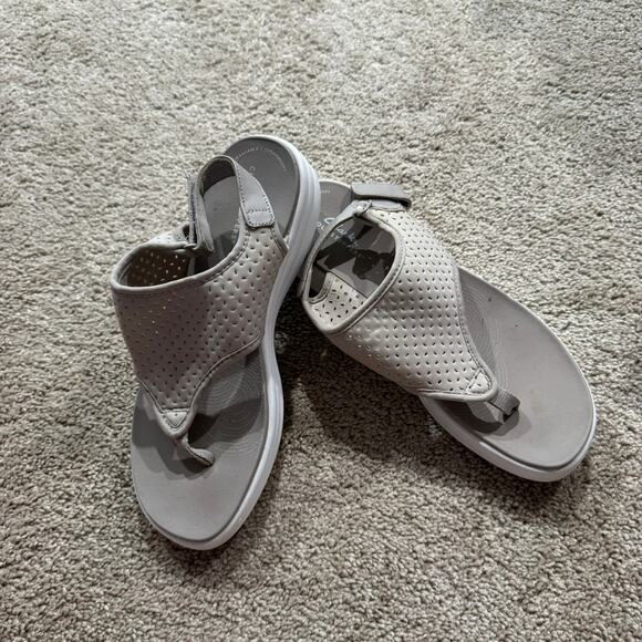 Clarks Cloudsteppers Drift Blossom Women's Wedge Sandals Light Taupe Size 9 - Picture 1 of 11